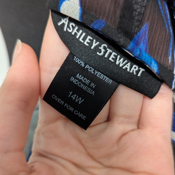 Ashley Stewart Shear Blue Women's Blouse with Beaded Neckline - Picture 7 of 8